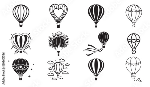 Collection Of Air Balloon Silhouette Design Bundle, Air Balloon Svg Design.