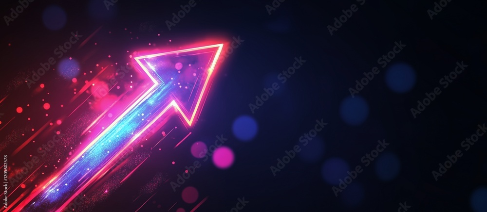 Dynamic neon arrow pointing upwards with vibrant colors and glowing effects at night Dynamic neon arrow pointing upwards with vibrant colors and glowing effects at night