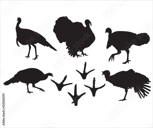 Wild Turkey Shapes Vector, Turkey Bundle SVG, Turkey SVG, Turkey Vector, Turkey Clipart, Turkey Silhouettes SVG, Turkey Track svg, Wild Turkey