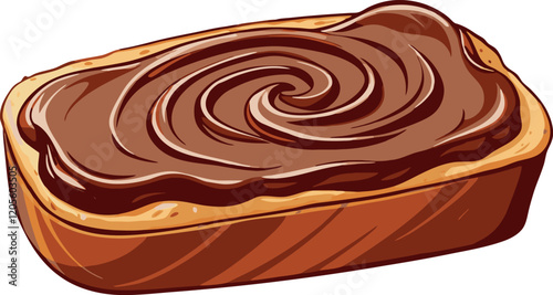 Slice of bread with chocolate hazelnut spread rotating on white background