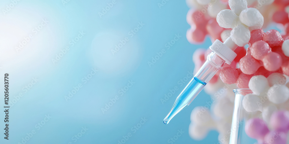 Advanced molecular biology scene with pipette and colorful molecules Advanced molecular biology scene with pipette and colorful molecules