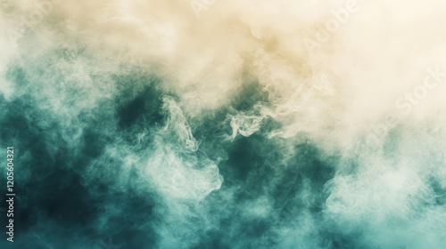 Abstract Teal and Beige Smoke Cloud Background Ethereal Fog Texture Misty Vapor