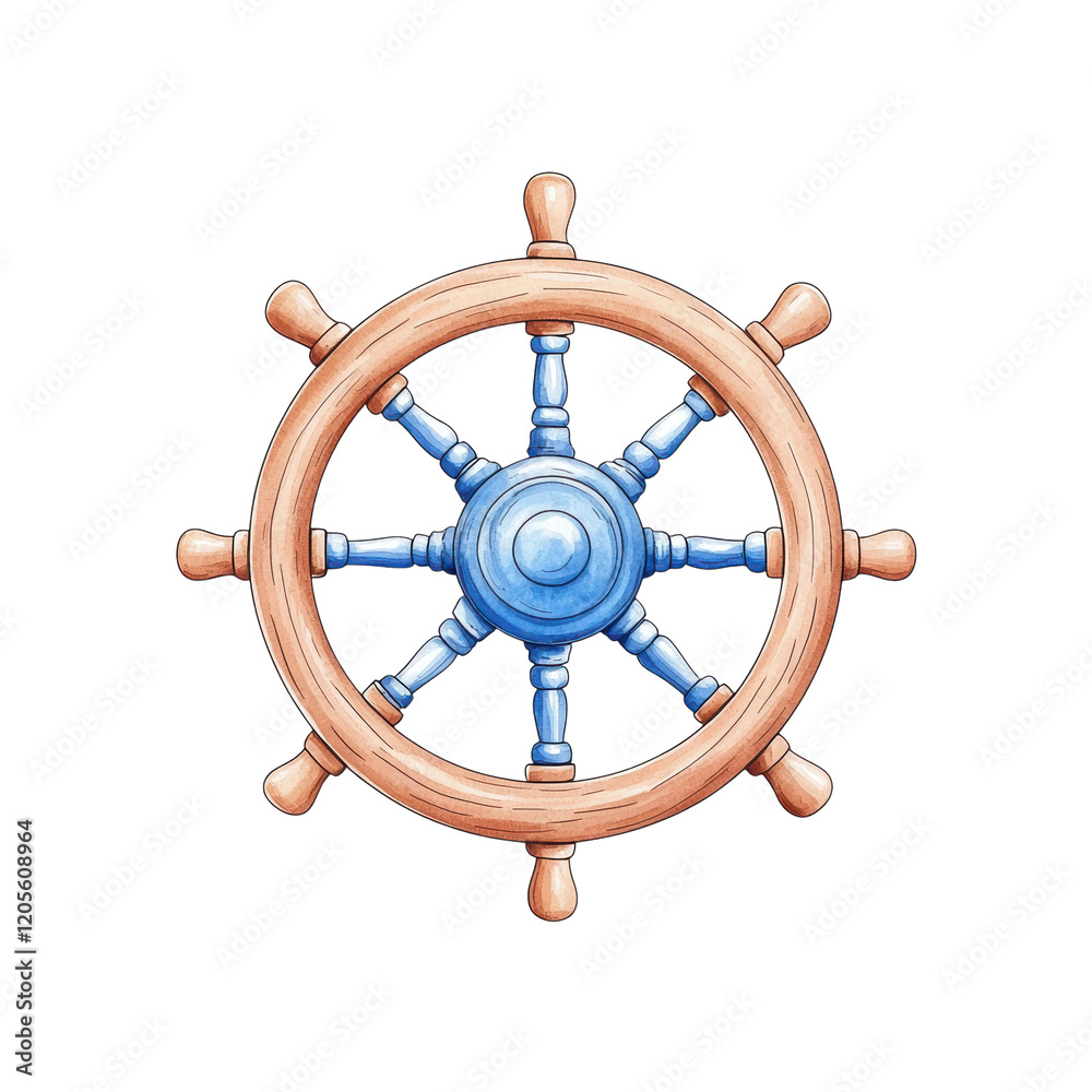 Obraz premium Nautical Watercolor Ship Wheel Clipart Design for Decor