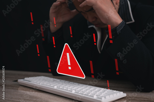 A user receives multiple red alert notifications on laptop, symbolizing email security threats, inbox overload from spam, the urgent need for enhanced data protection and security measures photo