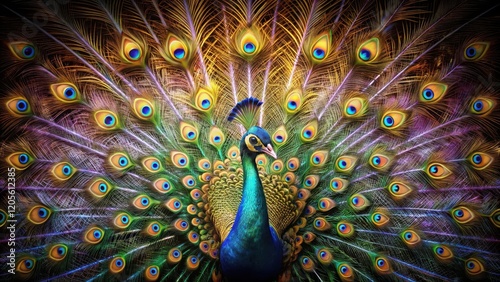 A Majestic Peacock Displays its Opulent and Vibrant Plumage in a Breathtaking Show of Natural Beauty photo