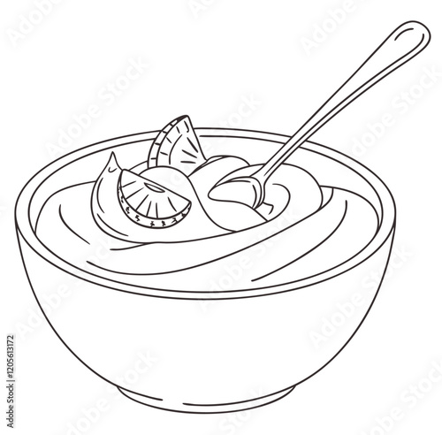 Healthy breakfast milk porridge concept dish of oatmeal with strawberry, blueberries, A sweet fruit dessert of cold cream with cherries. Yogurt bowl. Porridge stock vector clipart and Illustration