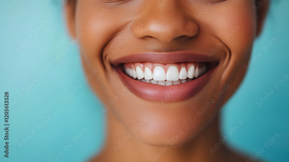 Obraz premium Radiant and Confident Close-Up Smile Highlighting Perfectly Aligned Teeth and Natural Beauty
