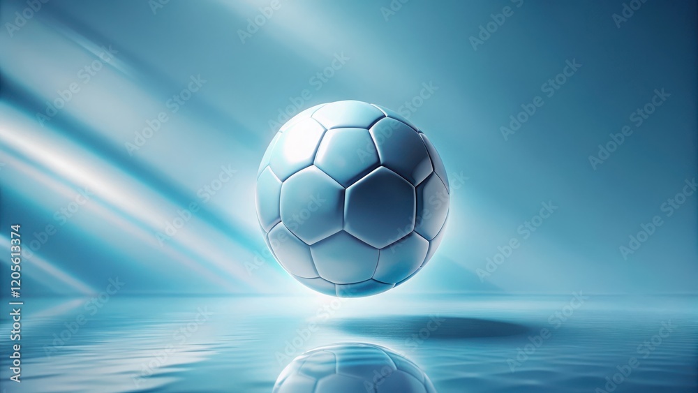 Naklejka premium A Pale Blue Orb, Suspended Above a Calm Aquatic Surface, Reflecting the Serenity of an Idealized Setting