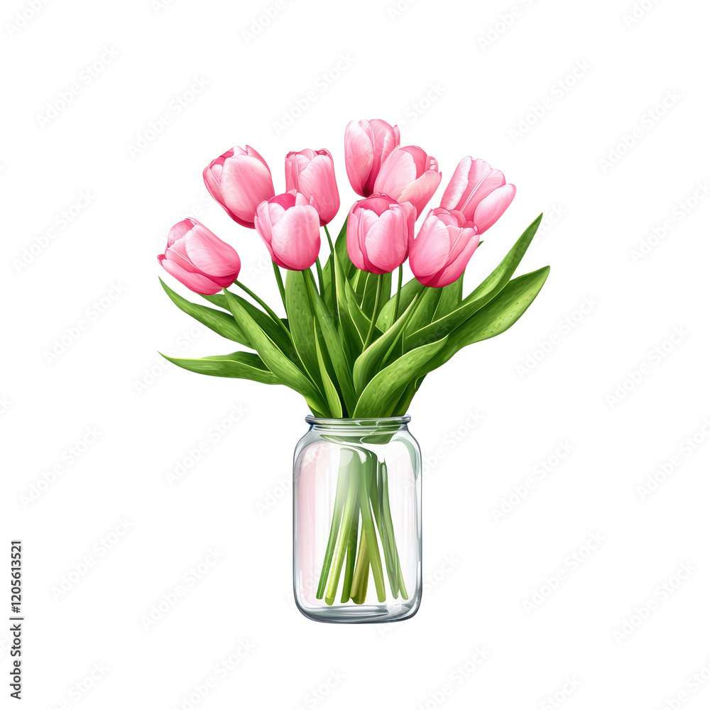 Obraz premium Vibrant Pink Tulips in Glass Vase Clipart Image