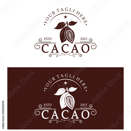 cocoa logo,cocoa bean,cocoa tree,cocoa branches and leaves,chocolate mix on white background,vintage,modern,simple,minimalist icon illustration template design vector