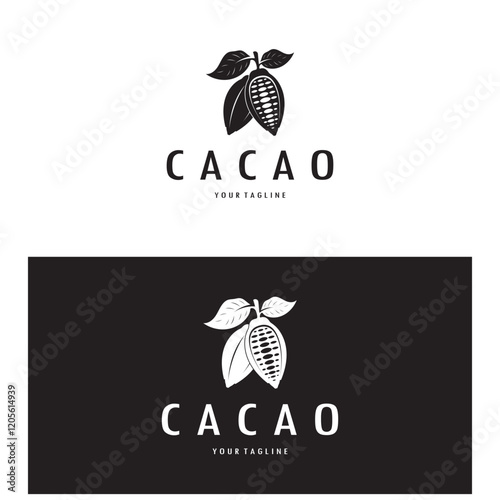 cocoa logo,cocoa bean,cocoa tree,cocoa branches and leaves,chocolate mix on white background,vintage,modern,simple,minimalist icon illustration template design vector
