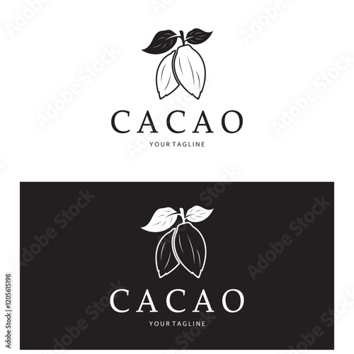 cocoa logo,cocoa bean,cocoa tree,cocoa branches and leaves,chocolate mix on white background,vintage,modern,simple,minimalist icon illustration template design vector