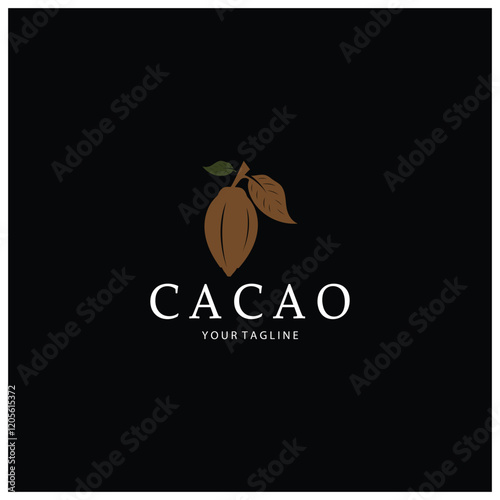 cocoa logo,cocoa bean,cocoa tree,cocoa branches and leaves,chocolate mix on white background,vintage,modern,simple,minimalist icon illustration template design vector