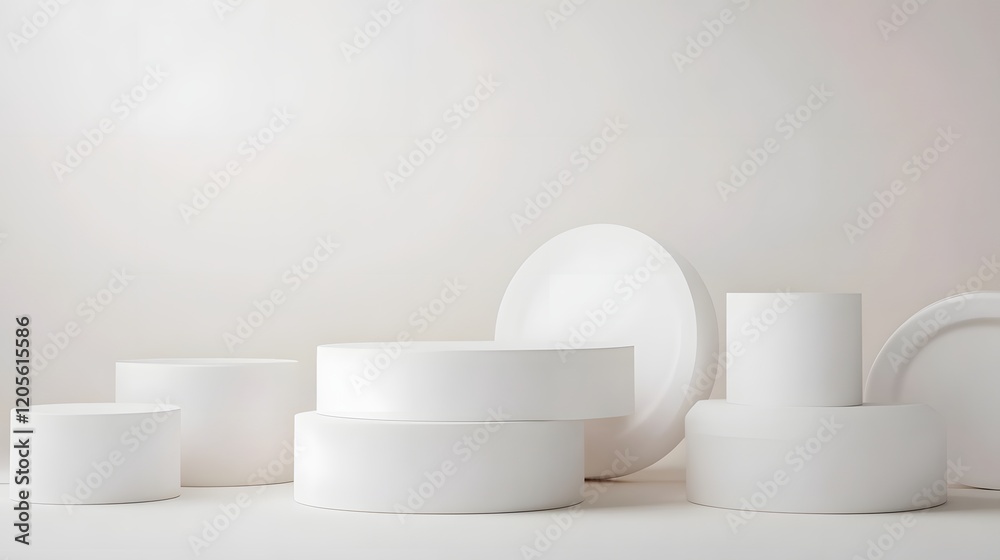 Overlapping Geometric Shapes in Smooth White Tones - Abstract 3D Overlapping Geometric Shapes in Smooth White Tones - Abstract 3D
