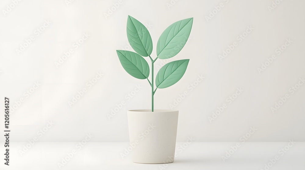 Minimal Sapling Icon with Soft Green Gradients on White Background,3D Minimal Sapling Icon with Soft Green Gradients on White Background,3D