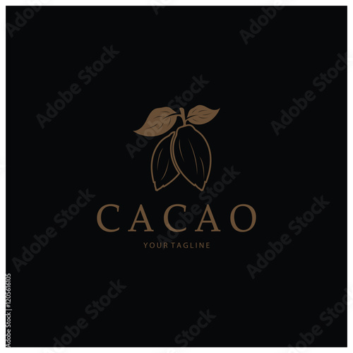 cocoa logo,cocoa bean,cocoa tree,cocoa branches and leaves,chocolate mix on white background,vintage,modern,simple,minimalist icon illustration template design vector