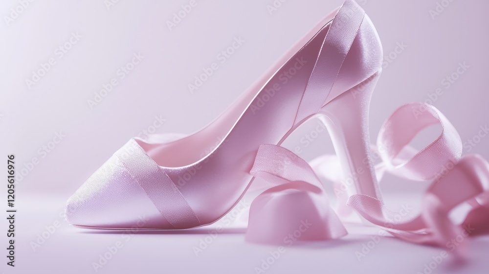 Pale Pink Satin High-Heeled Pump with Ribbon Accent Pale Pink Satin High-Heeled Pump with Ribbon Accent