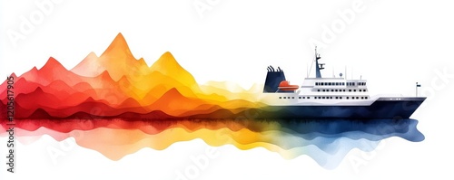 A vibrant illustration of a ship sailing through colorful waves, blending artistic design with maritime themes. photo