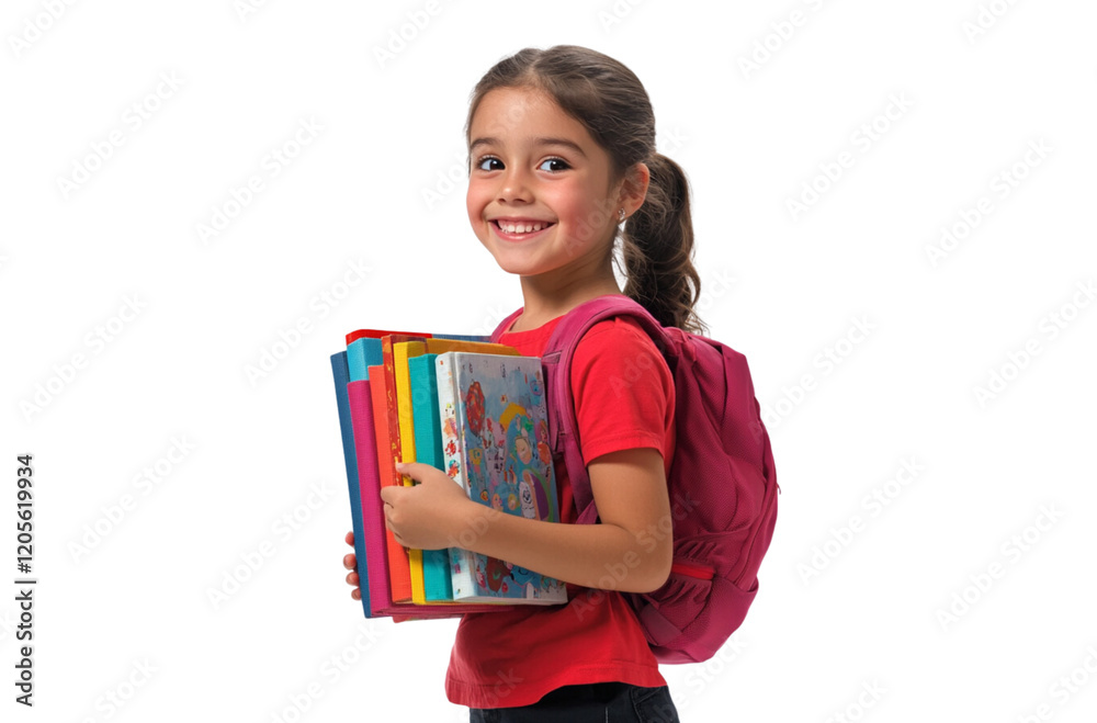 A young girl holding books and smiling, transparent background PNG file, PNG photo cutout A young girl holding books and smiling, transparent background PNG file, PNG photo cutout