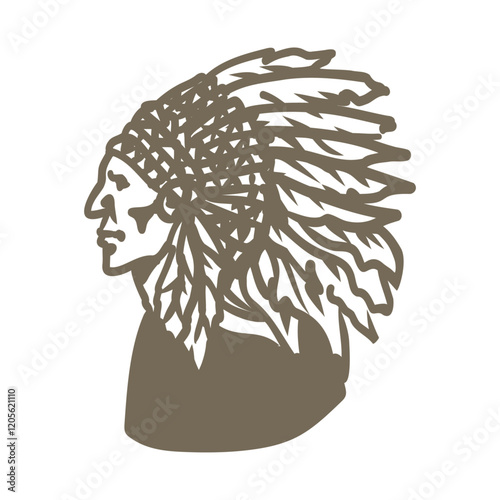 ネイティブアメリカンの男性の横顔、シンプルなフラットベクターイラスト