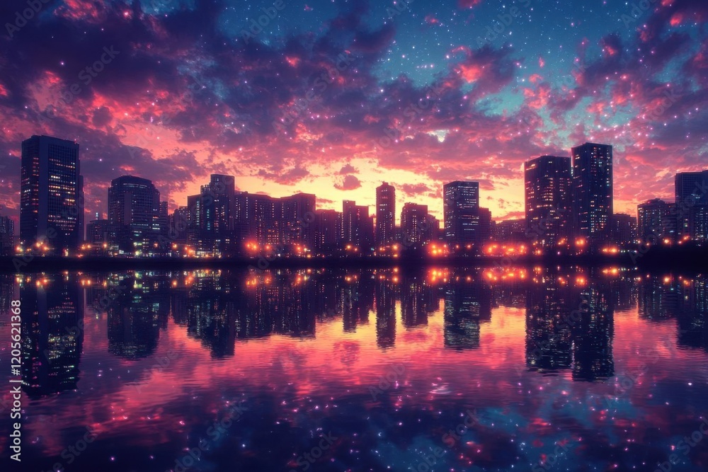 Fototapeta premium City at sunset wallpaper background.