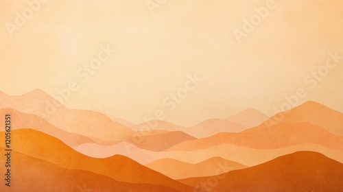 Muted orange gradient with layered mountains and faint paper grain texture background