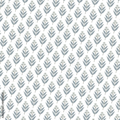 Minimalist floral pattern with light green eucalyptus leaves. Perfect for textile designs, wallpaper or as a backdrop for an elegant design