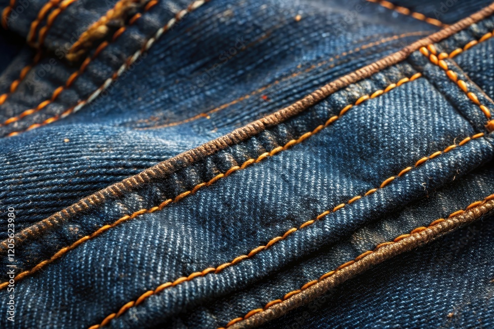 Close-up Detailed View of Denim Fabric Texture Showing Intricate Stitching and Natural Fading Close-up Detailed View of Denim Fabric Texture Showing Intricate Stitching and Natural Fading