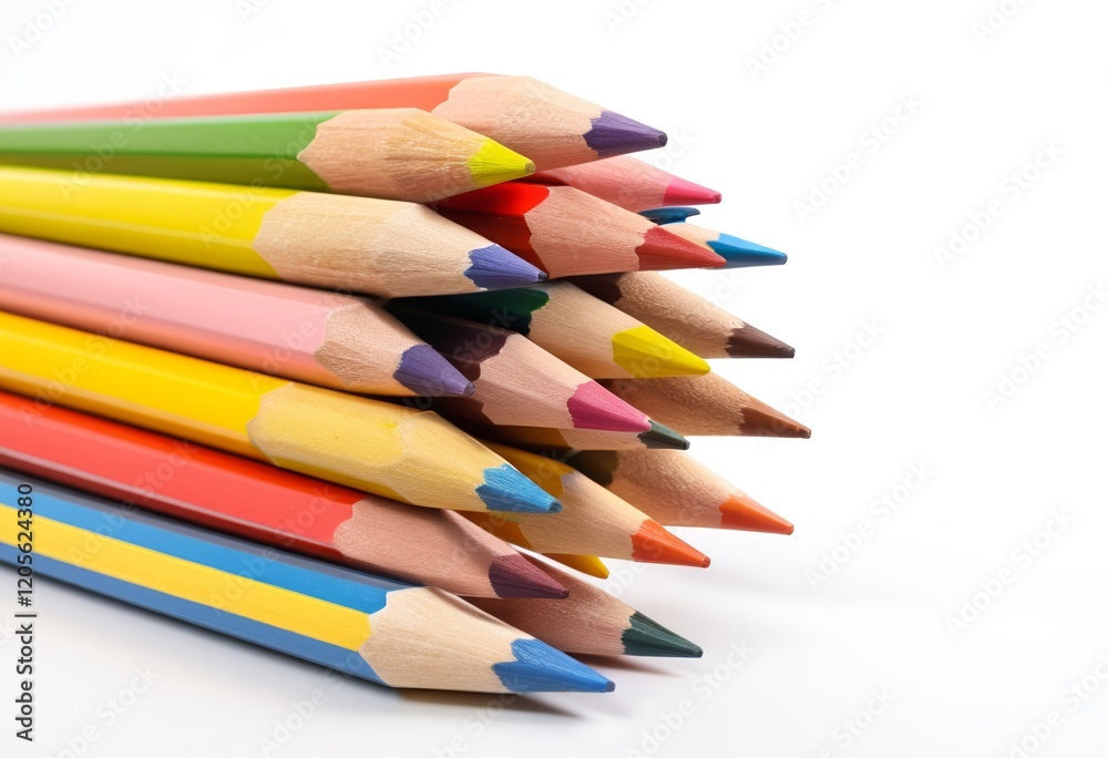Close-up of coloured pencils on a white background Close-up of coloured pencils on a white background