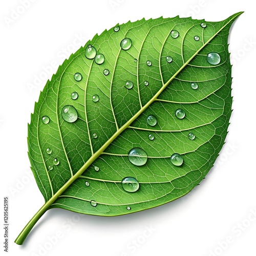  A highly detailed green leaf with tiny water droplets and visible leaf veins, perfect for overlay use.ai generative