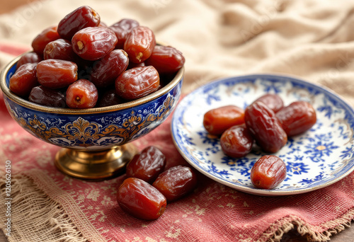 Sweet Medjool Dates in Elegant Bowl and Plate photo