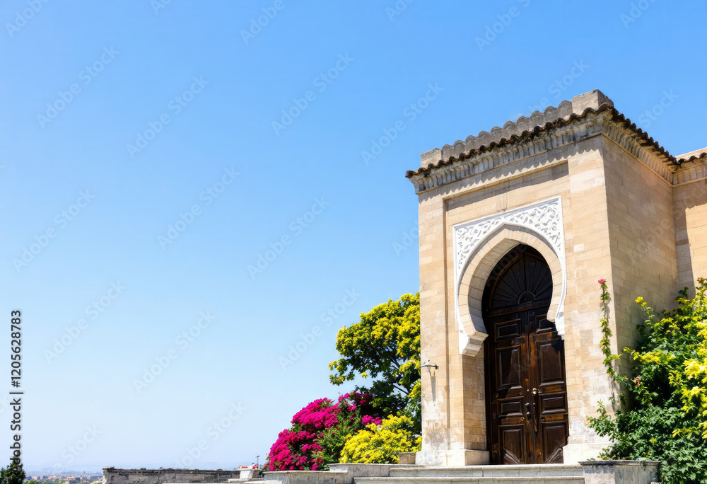Majestic Moroccan Archway and Door Entrance Under Sunny Skies Majestic Moroccan Archway and Door Entrance Under Sunny Skies