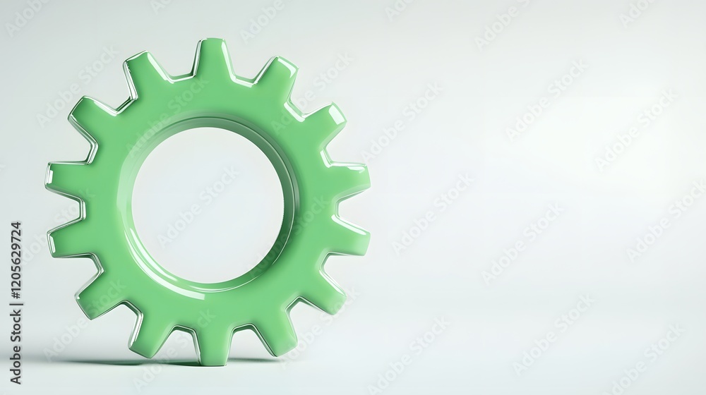 Eco-Friendly Gear Icon with Green Highlights in Isolated 3D Eco-Friendly Gear Icon with Green Highlights in Isolated 3D