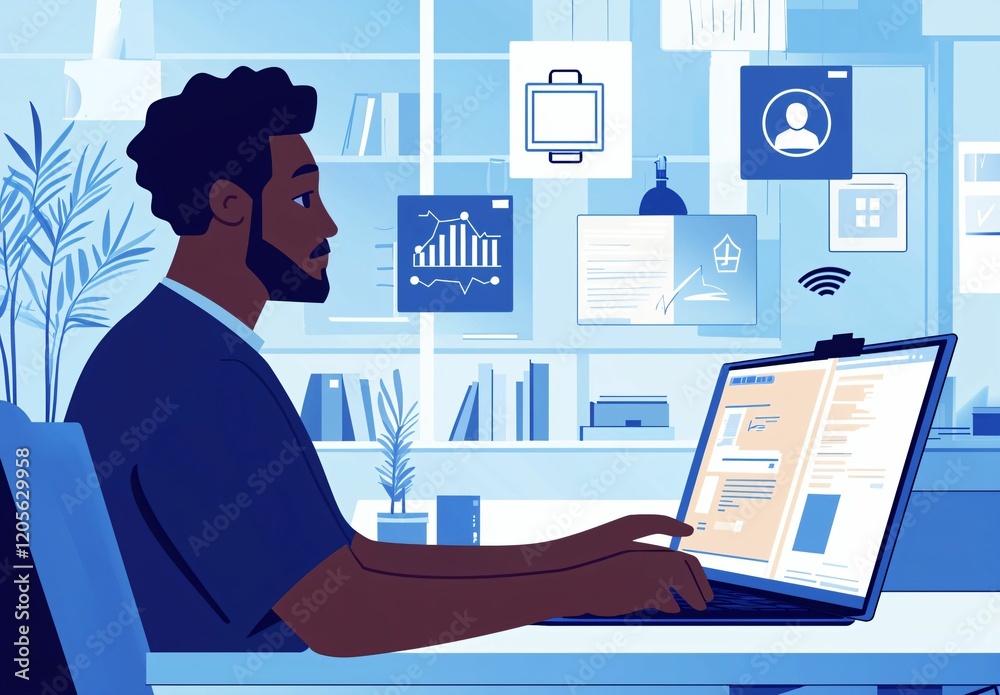 Man Working on Laptop