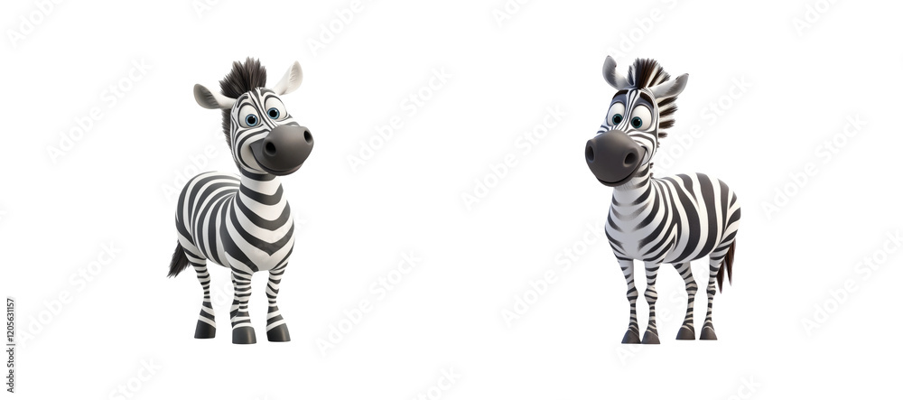 Obraz premium Funny Cartoon Zebras on Transparent Background