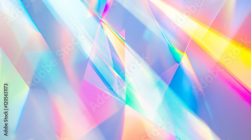 Geometric pastel light refraction with prism effects for futuristic and creative designs. Natural prismatic glow and shadows. Background with copy space. For design