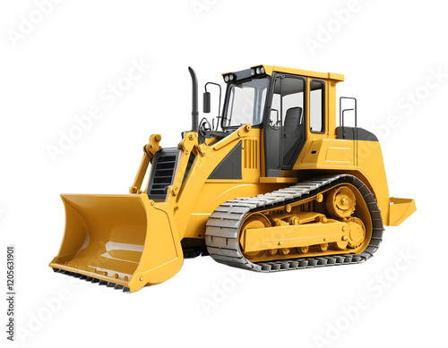 Full shot of a yellow bulldozer with transparent background