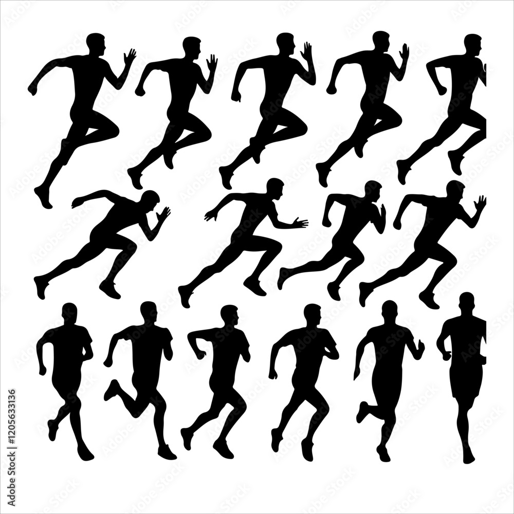 Runners on sprint men silhouette vector. Runners silhouette collection. Men and women runners silhouette vector on a white background. Runners on sprint men silhouette vector. Runners silhouette collection. Men and women runners silhouette vector on a white background.