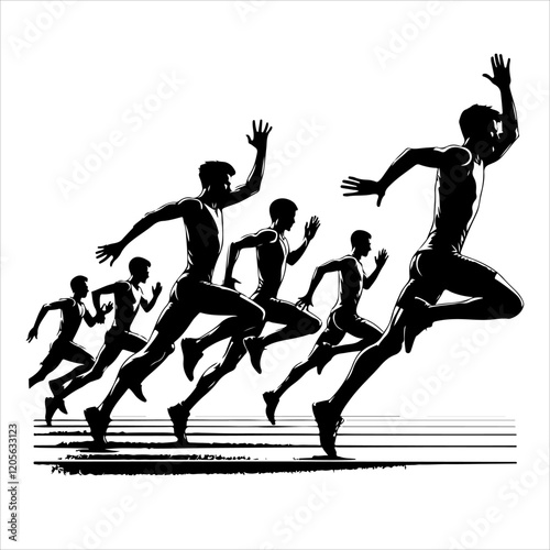 Runners on sprint men silhouette vector. Runners silhouette  collection. Men and women runners silhouette vector on a white background.