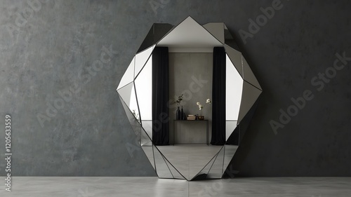 A mirrored minimalist design featuring simple geometric shapes, symbolizing self-reflection and duality. photo