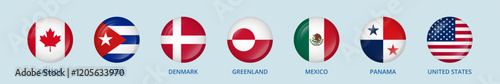 Free Download Round flags of the USA, Greenland, Panama, Denmark, Mexico, Panama, Cuba and Canada. - GFXLoad