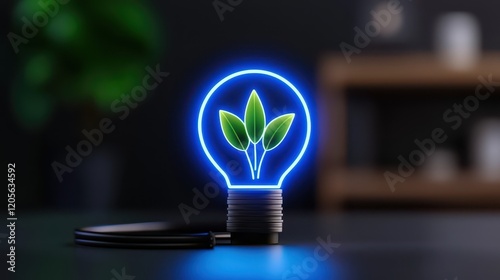 A glowing light bulb with green leaves, symbolizing sustainable energy and eco-friendly ideas.