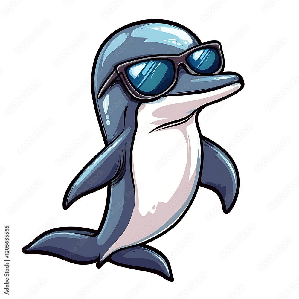 Naklejka premium Cool Dolphin with Sunglasses - Cartoon Illustration