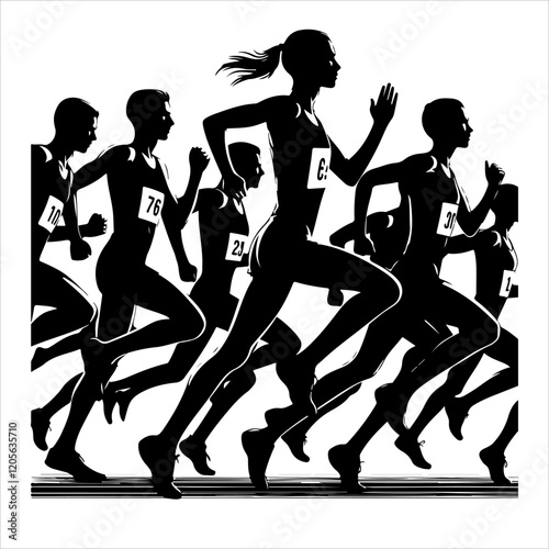 Runners on sprint men silhouette vector. Runners silhouette  collection. Men and women runners silhouette vector on a white background.