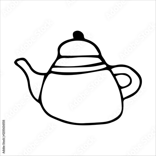 doodle illustration of a ceramic teapot. Table setting.