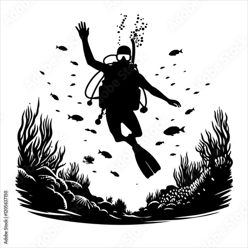 Scuba diving silhouette vector. Scuba diver logo icon vector on a white background. 