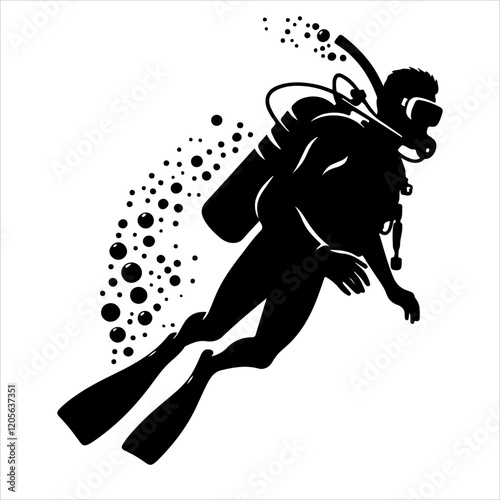 Scuba diving silhouette vector. Scuba diver logo icon vector on a white background. 