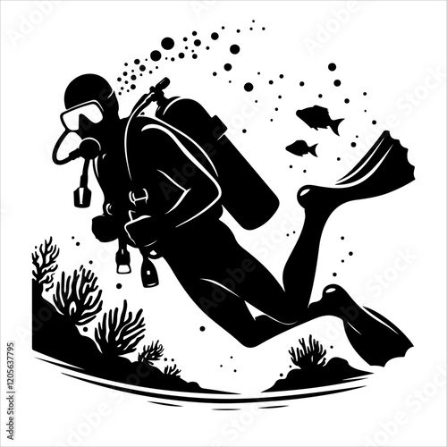 Scuba diving silhouette vector. Scuba diver logo icon vector on a white background. 