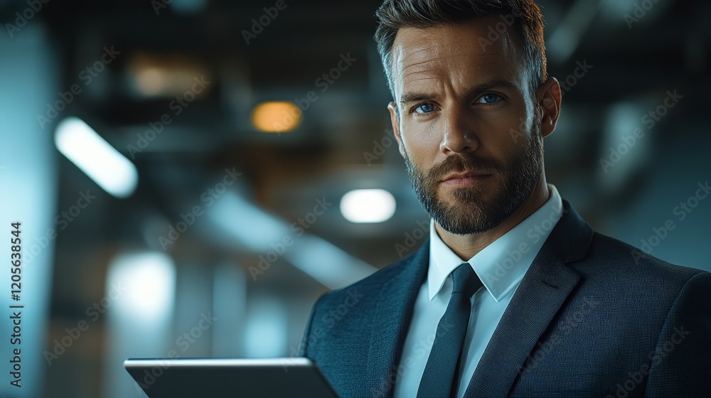 A confident business professional holding a tablet in a modern office, symbolizing leadership, innovation, and professional growth. A confident business professional holding a tablet in a modern office, symbolizing leadership, innovation, and professional growth.