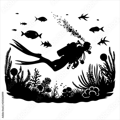 Scuba diving silhouette vector. Scuba diver logo icon vector on a white background. 